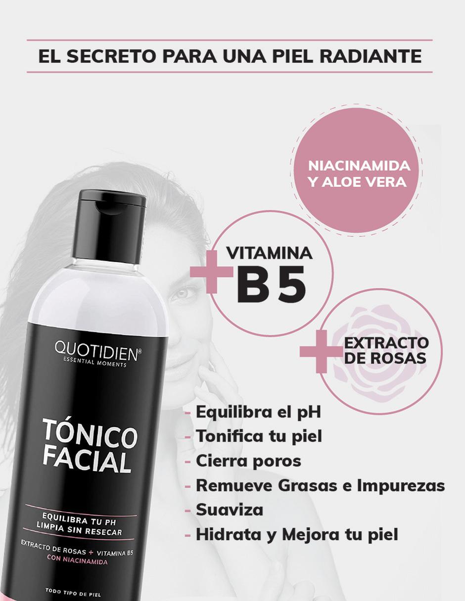 Tonico Facial con Agua de Rosas, Niacinamida y Colágeno Skin Care Facial Quotidien 350ml