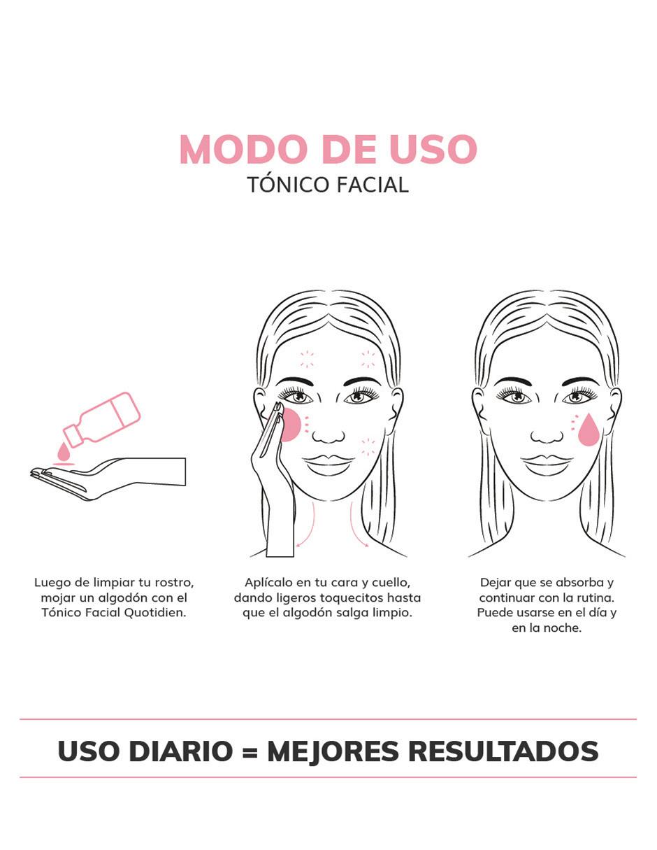Tonico Facial con Agua de Rosas, Niacinamida y Colágeno Skin Care Facial Quotidien 350ml
