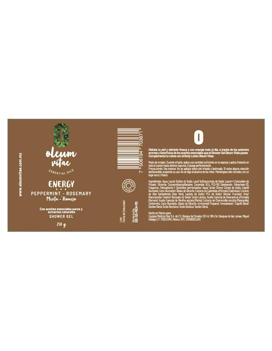 Gel de ducha hidratante con aceite esencial de romero y menta Oleum Vitae para piel mixta