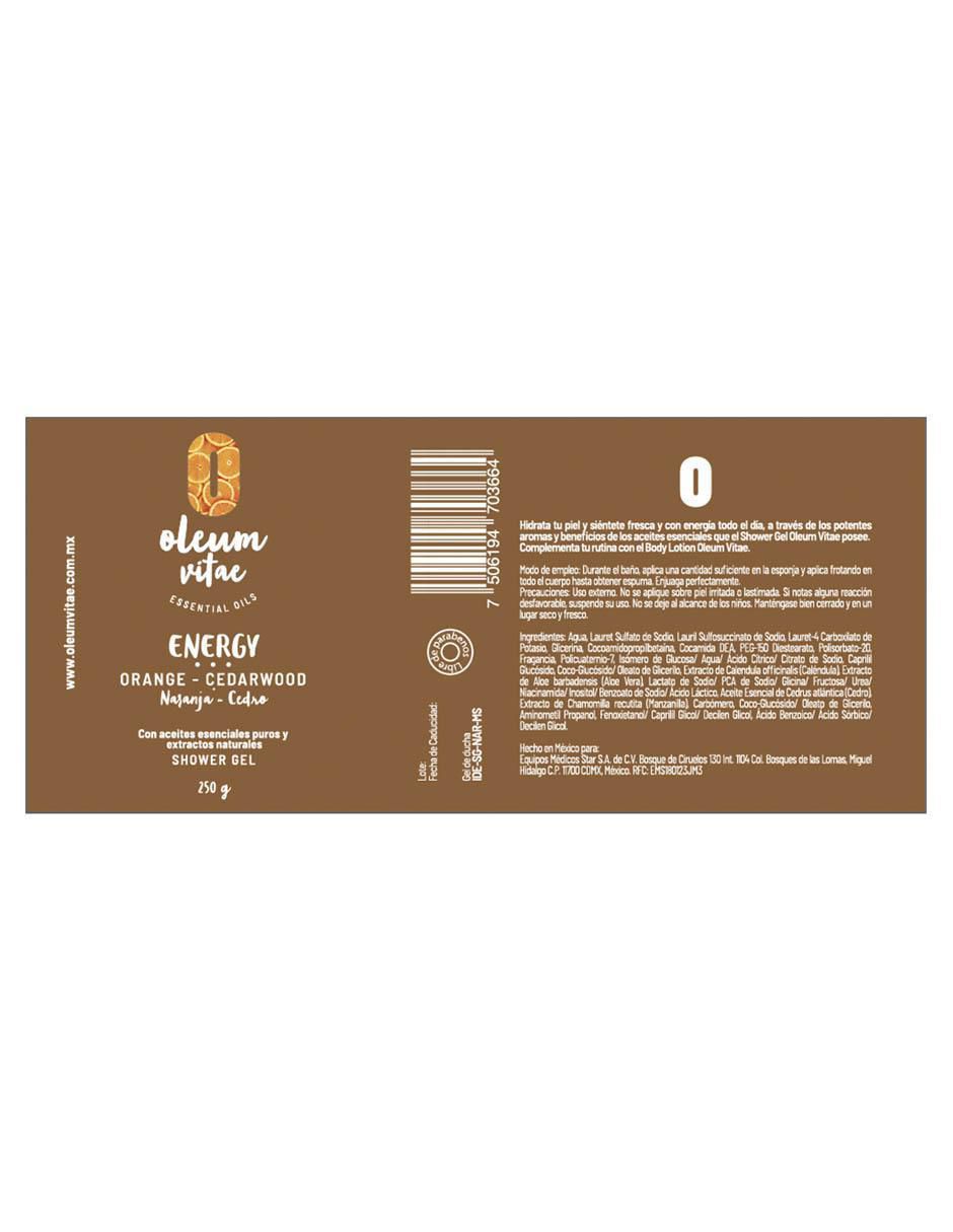 Gel de ducha hidratante con aceite esencial de naranja Oleum Vitae para piel mixta