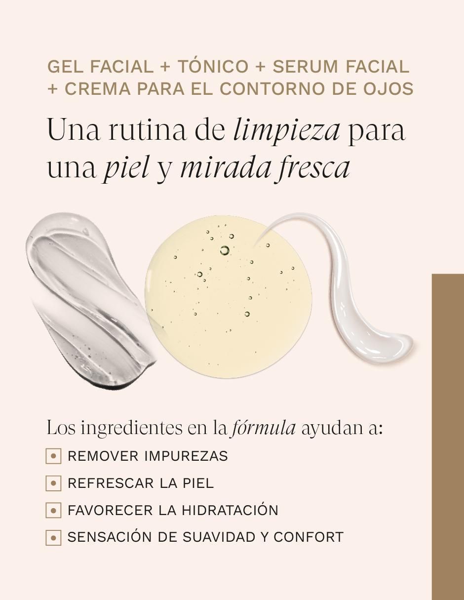 Kit tratamiento facial Set facial : serum + gel limpiador + tonico + contorno de ojos antiedad