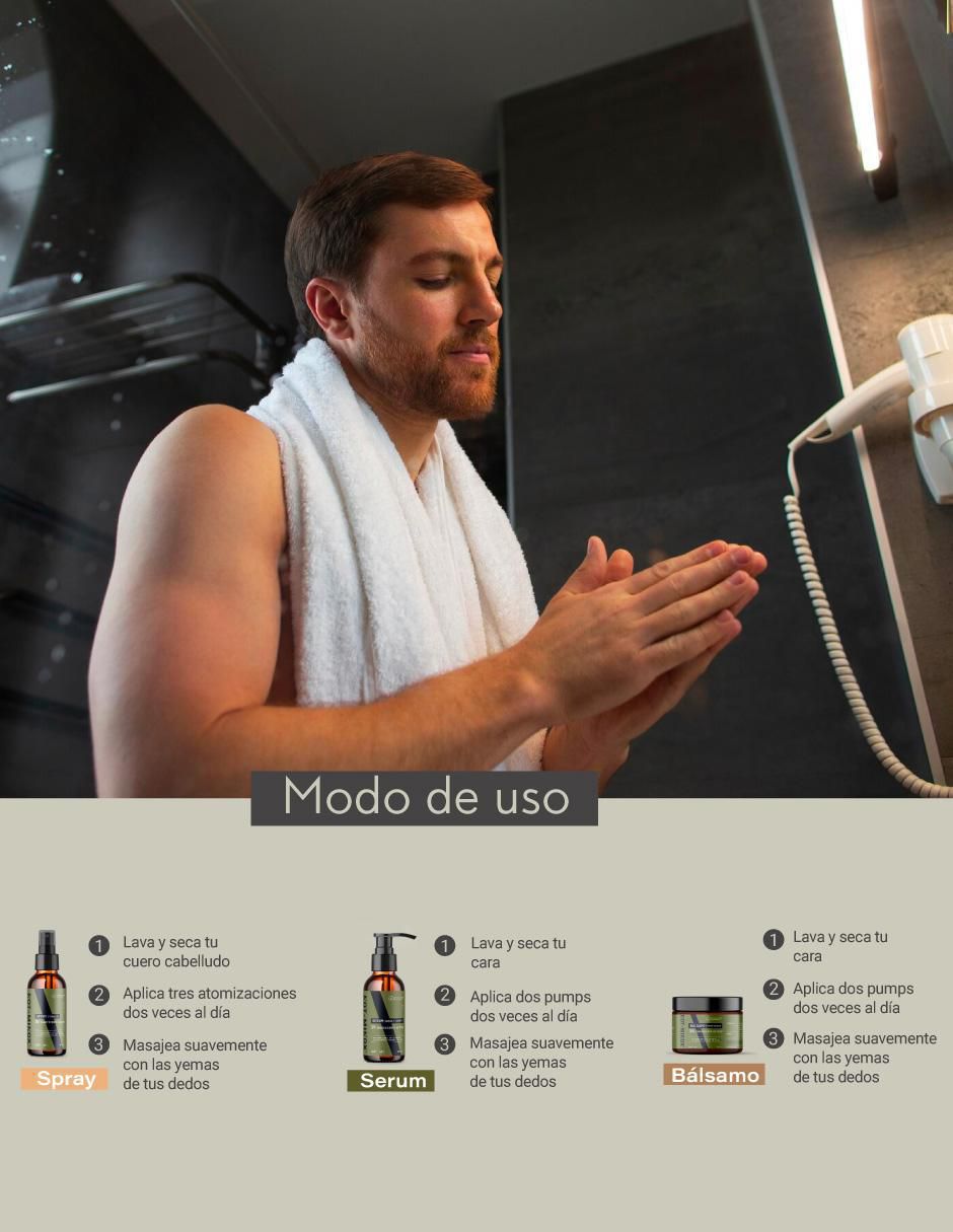 Set tratamiento para barba y cabello Para Crecimiento Capilar, Barba Y Bigote Notminox: Sérum + Bálsamo + Spray crecimiento 3
