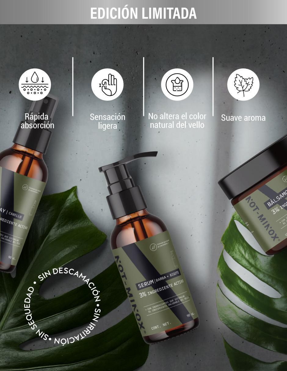 Set tratamiento para barba y cabello Para Crecimiento Capilar, Barba Y Bigote Notminox: Sérum + Bálsamo + Spray crecimiento 6