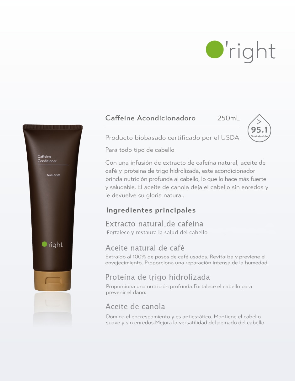 Acondicionador para cabello fortificante caffeine o'right sin familia o colección sin tamaño