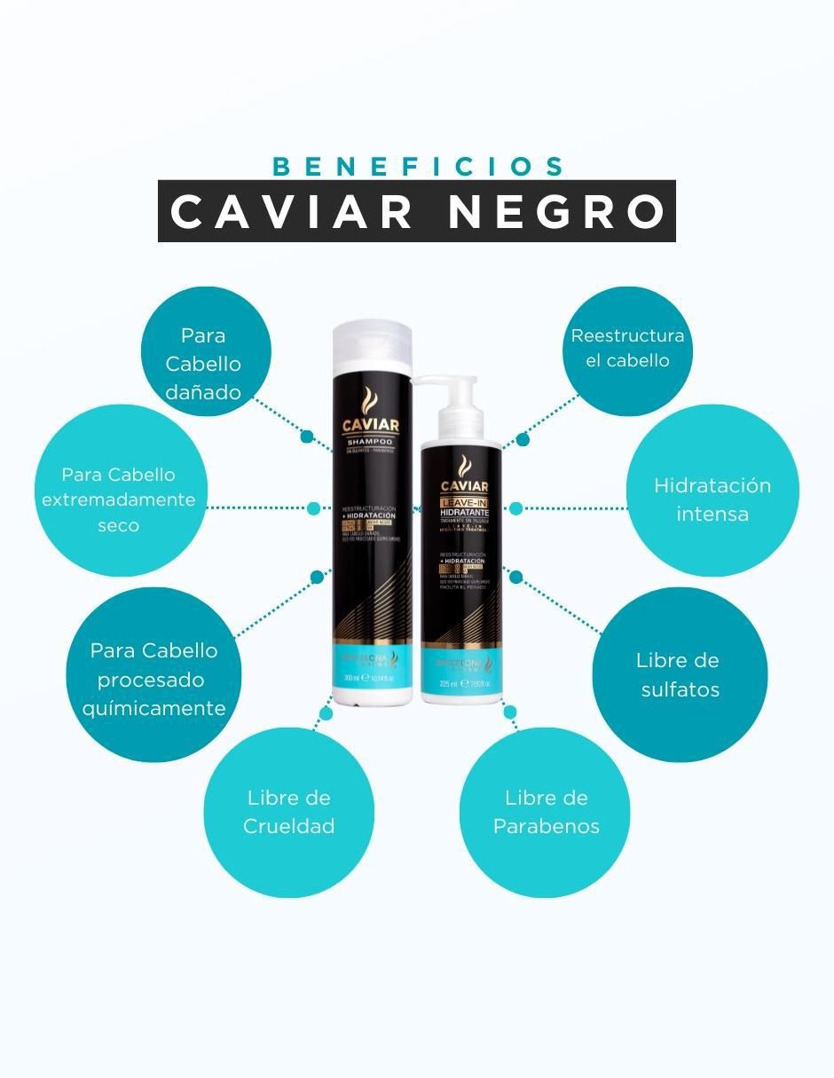 Kit tratamiento capilar Caviar Reestructurante Shampoo + Leave In reparador Barcelona Pharma