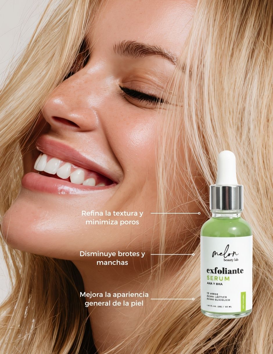 Sérum exfoliante facial Té verde, AHA y BHA Melon Beauty todo tipo de piel