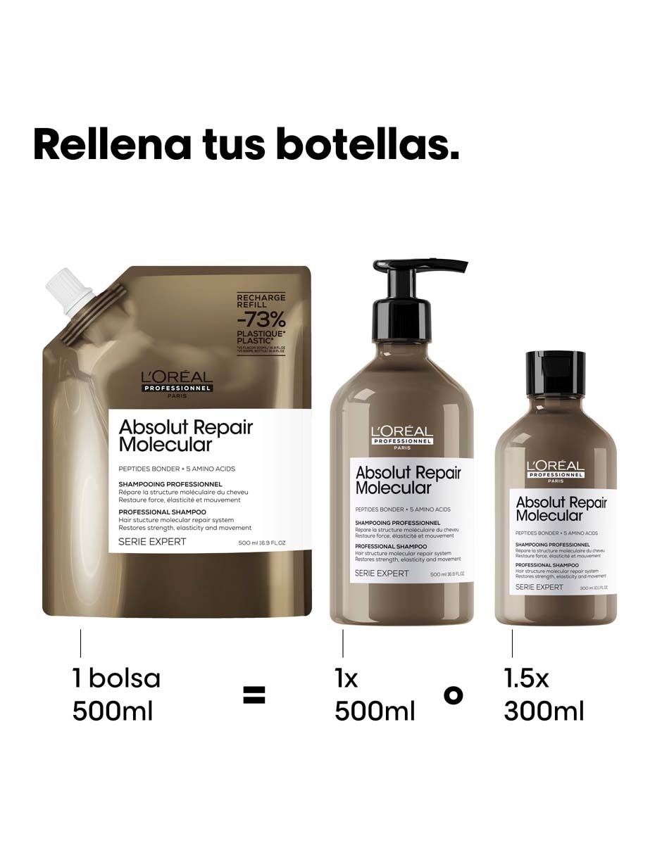 Shampoo reparador para cabello maltratado Refill ABSOLUT REPAIR MOLECULAR 500 ml 8
