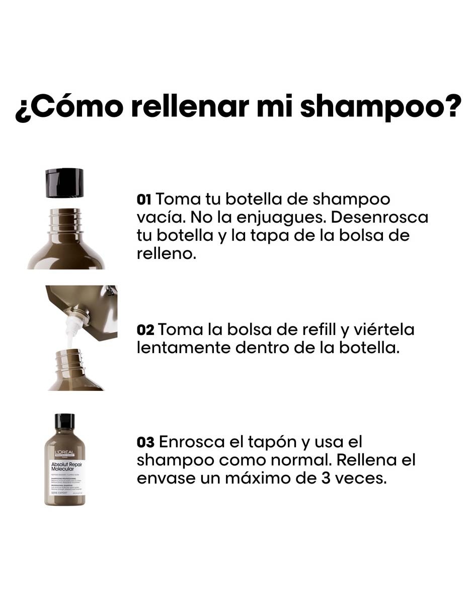 Shampoo reparador para cabello maltratado Refill ABSOLUT REPAIR MOLECULAR 500 ml 9
