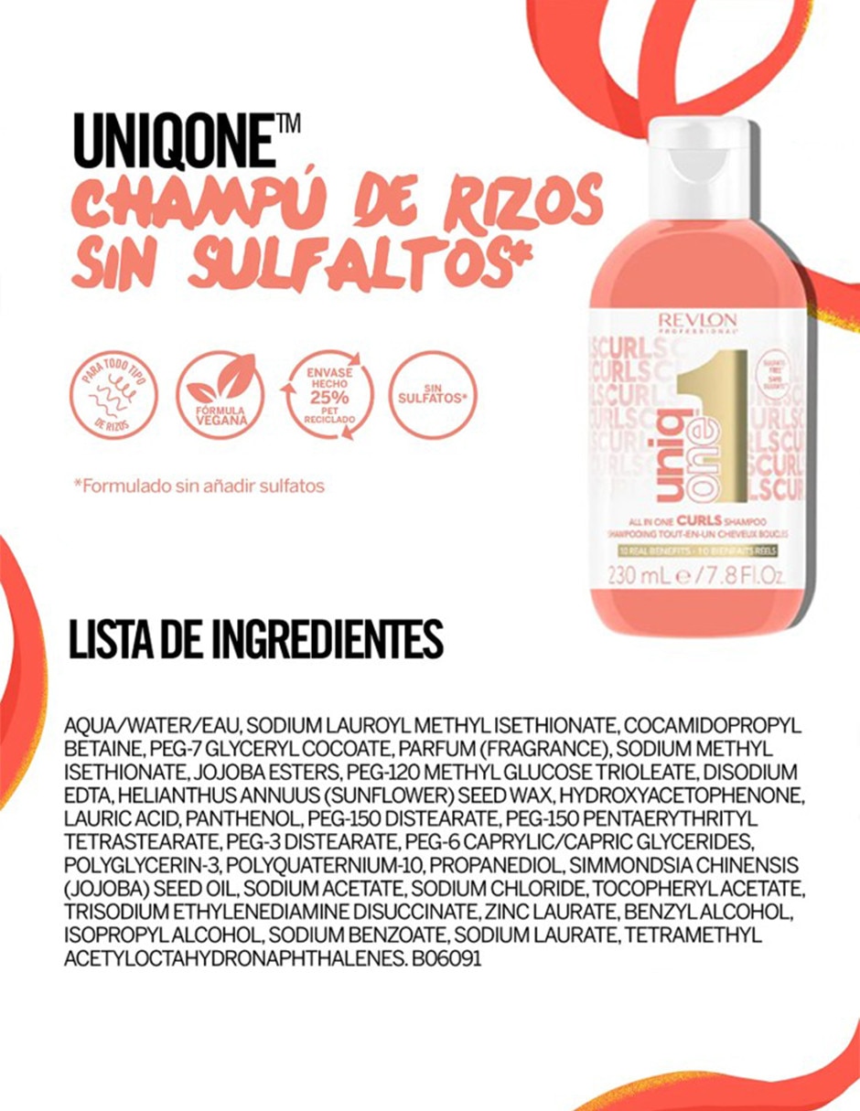 Shampoo hidratante para cabello rizado uniqone curl shampoo 230ml uniq one