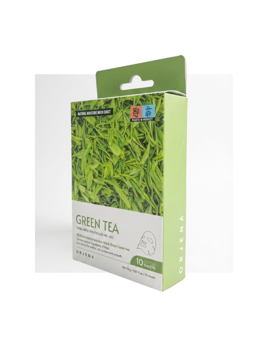 Mascarilla facial Natural Moisture Green Tea Mask Sheet 23ml Té Verde Antioxidante Calmante Hidratante para Calmar la piel ORJENA Mascarillas 3