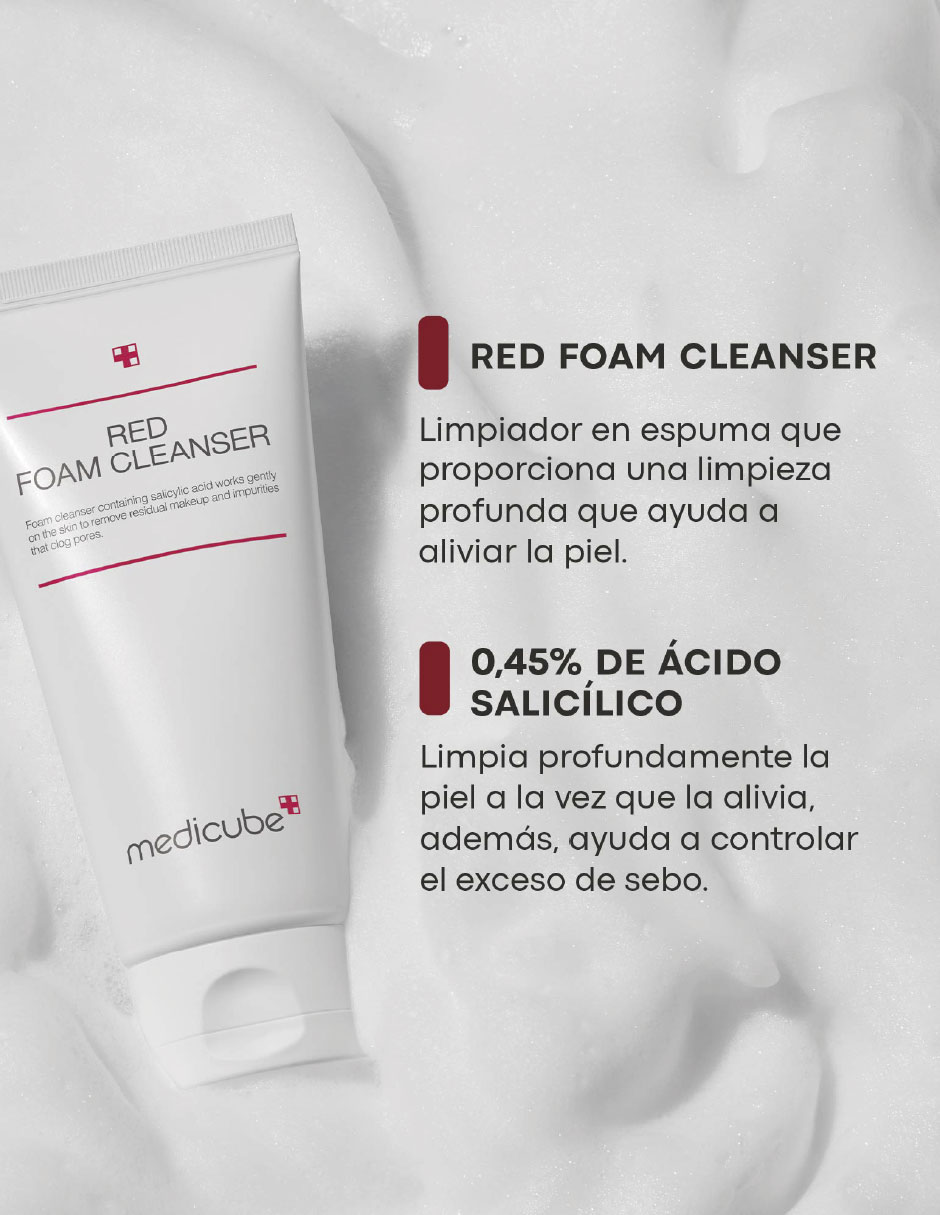 Jabón facial edicube red foam cleanser con ácido salicílico 4