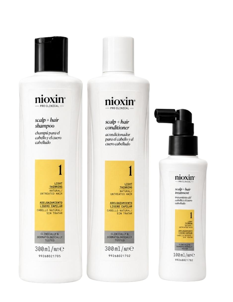 Set capilar Nioxin Nioxin Kit Sistema 1 para Cabello Natural con Debilitamiento Ligero 300 ml 3 Pasos para Todo tipo 3 piezas