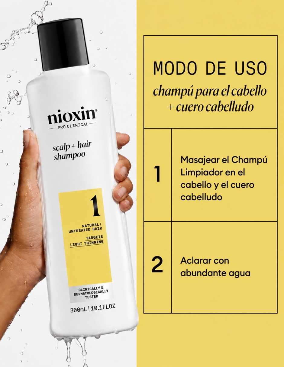 Shampoo anticaída para cabello Débil Shampoo Sistema 1 para Cabello Natural con Debilitamiento Ligero 300 ml NIOXIN Nioxin 3