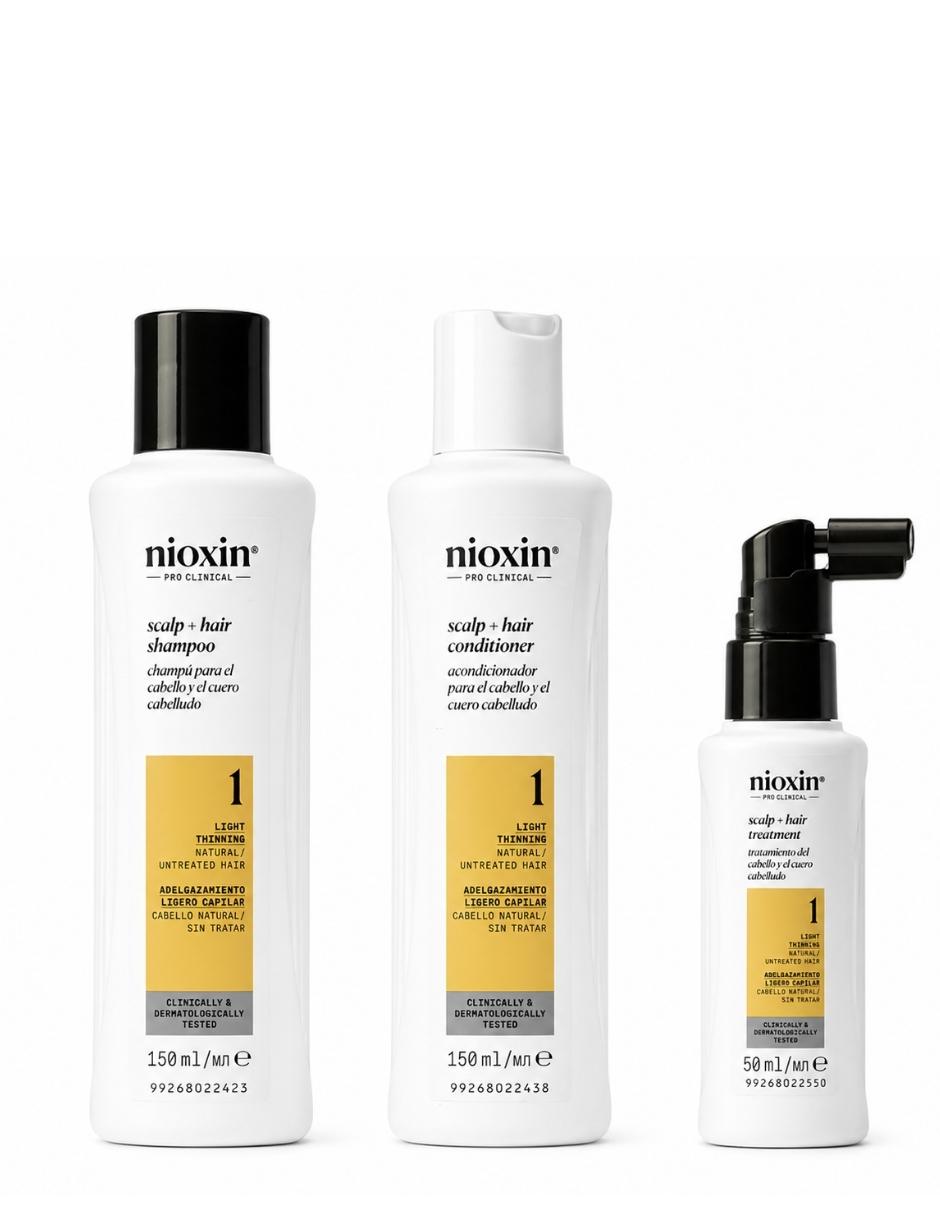 Set capilar Nioxin Nioxin Kit Sistema 1 para Cabello Natural con Debilitamiento Ligero 150 ml 3 Pasos para Todo tipo 3 piezas