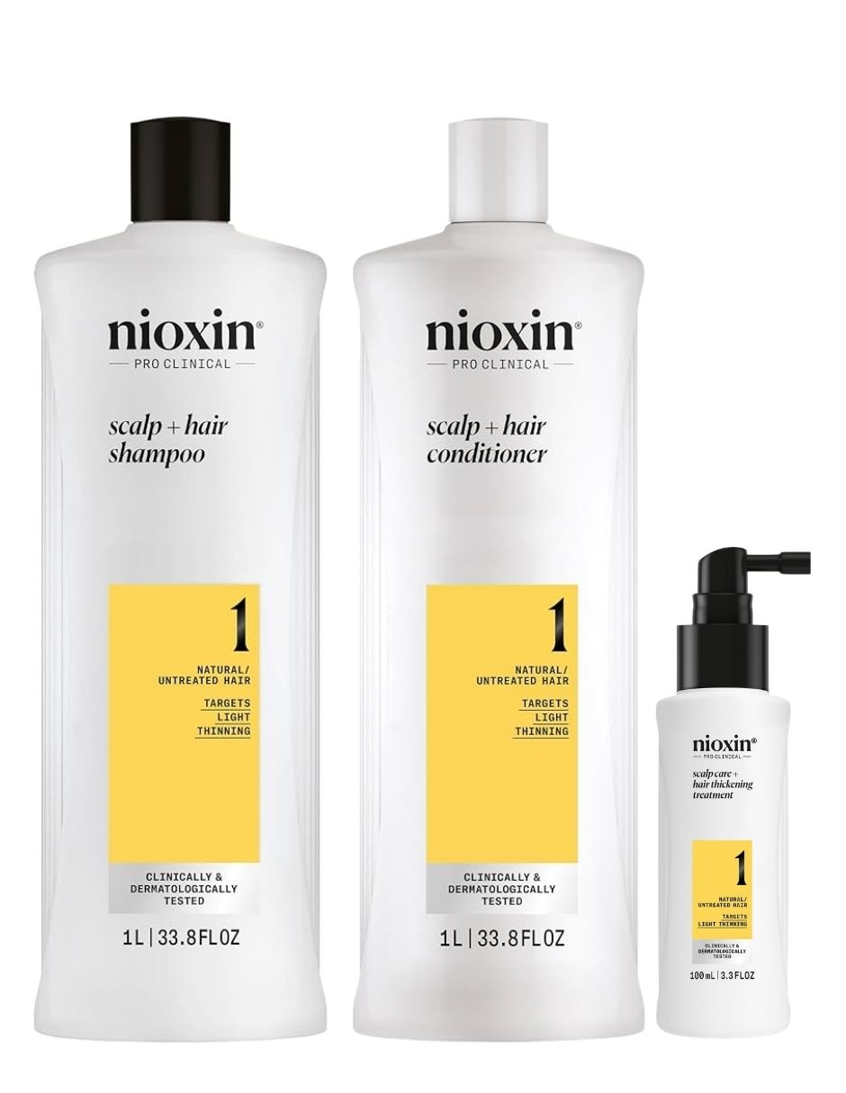 Set capilar Nioxin Nioxin Trio Sistema 1 Shampoo Acondicionador y Tratamiento para Cabello Natural con Debilitamiento L para Todo tipo 3 piezas