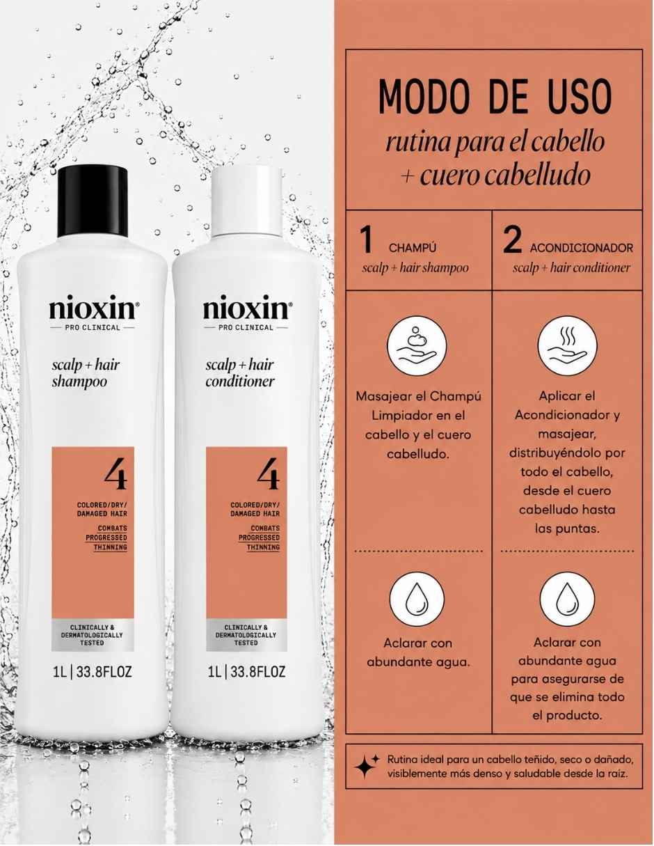 Set capilar Nioxin Nioxin Set Shampoo y Acondicionador Sistema 4 para Cabello Decolorad con Debilitamiento Avanzado 100 para Todo tipo 2 piezas