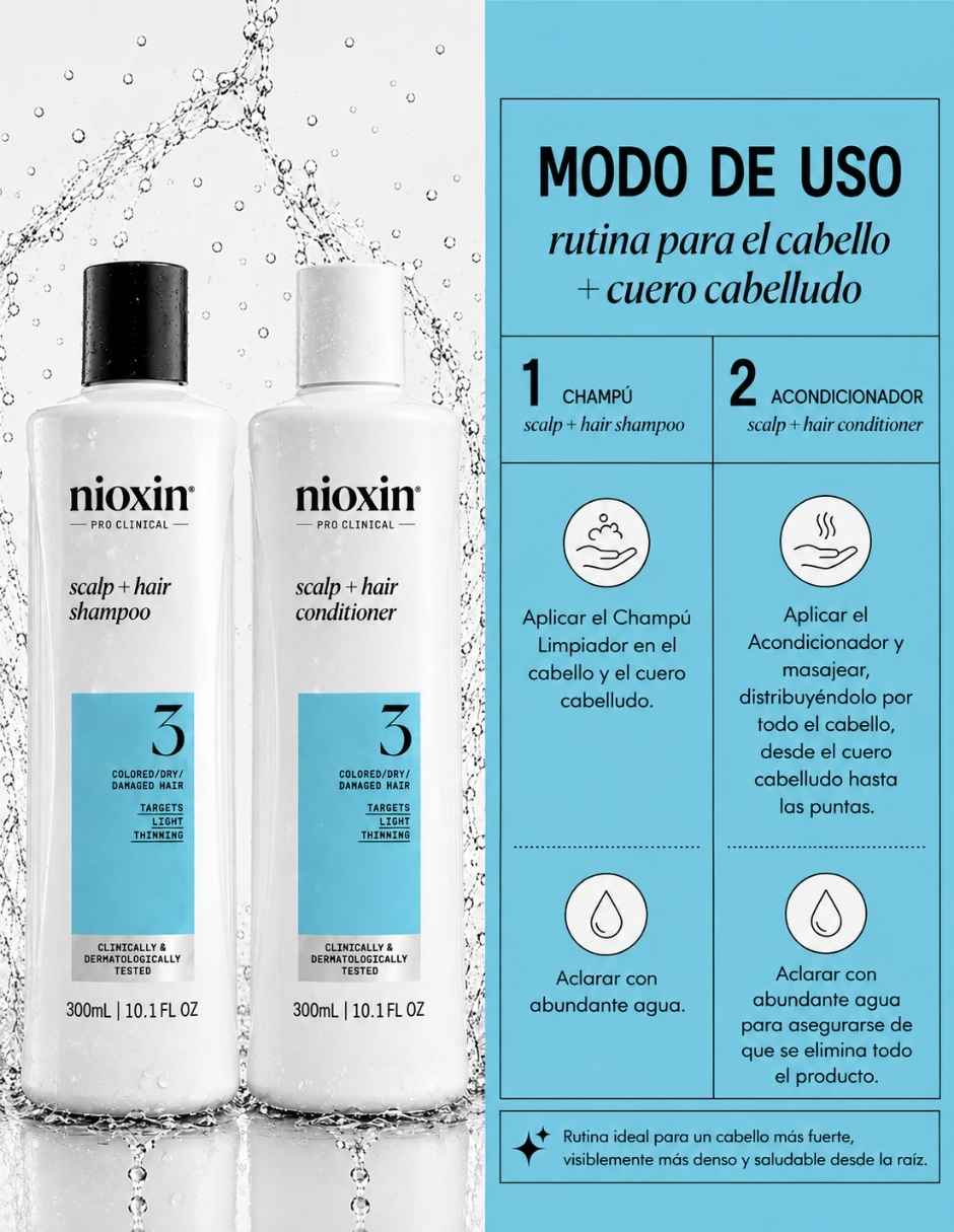 Set capilar Nioxin Nioxin Set Shampoo y Acondicionador Sistema 3 para Cabello Telido con Debilitamiento Ligero 300ml para Todo tipo 2 piezas 3