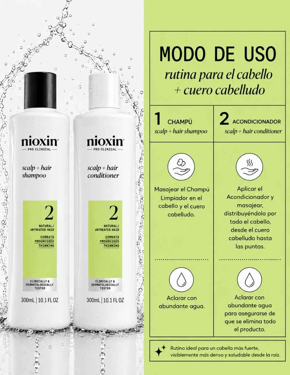 Set capilar Nioxin Nioxin Set Shampoo y Acondicionador Sistema 2 para Cabello Natural con Debilitamiento Avanzado 300 m para Todo tipo 2 piezas 3