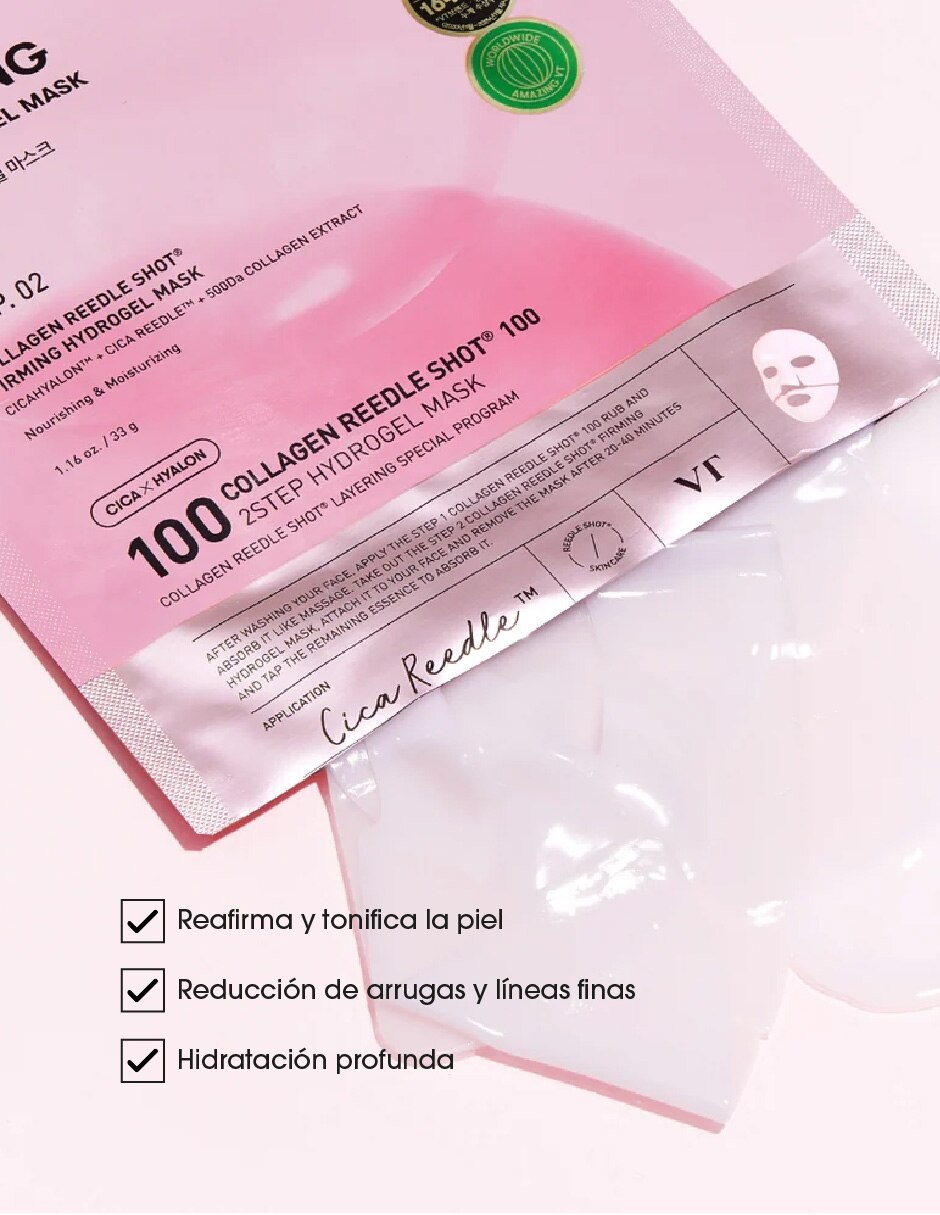 Mascarilla facial VT Collagen Reedle Shot 100 2STEP Mask*4ea para Iluminar 50 G 2