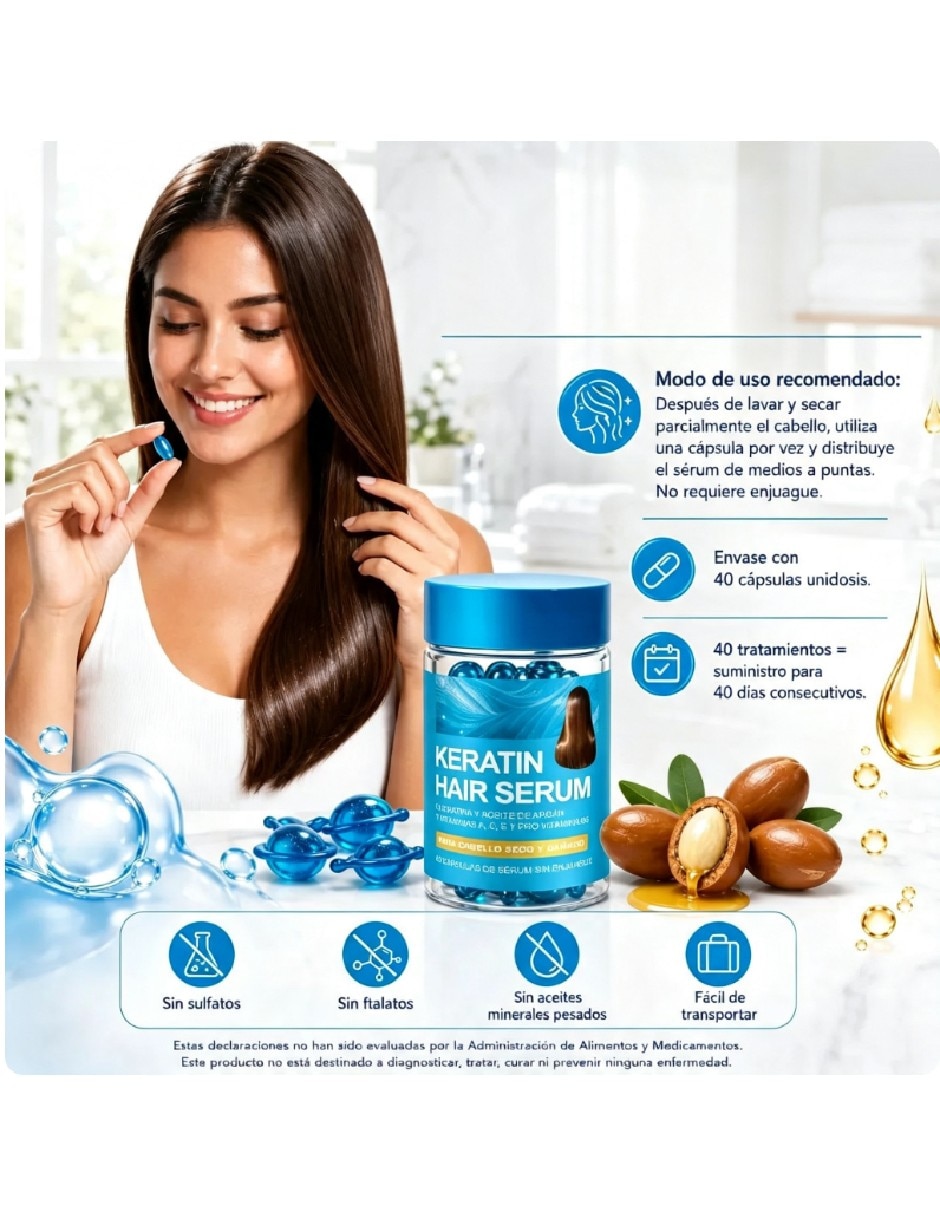 Sérum capilar para/de Cabello Set de cápsulas de sérum capilar queratina y aceite de argán de piel Todo tipo piel 2