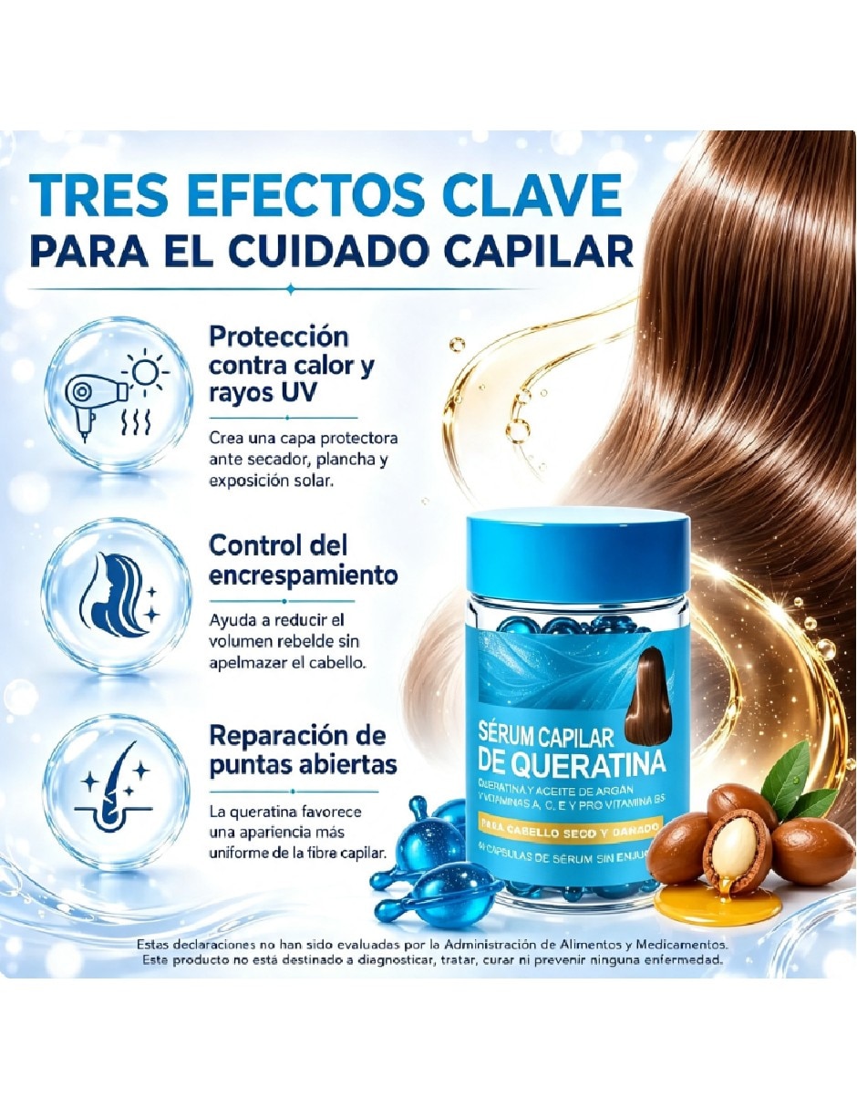 Sérum capilar para/de Cabello Set de cápsulas de sérum capilar queratina y aceite de argán de piel Todo tipo piel 3