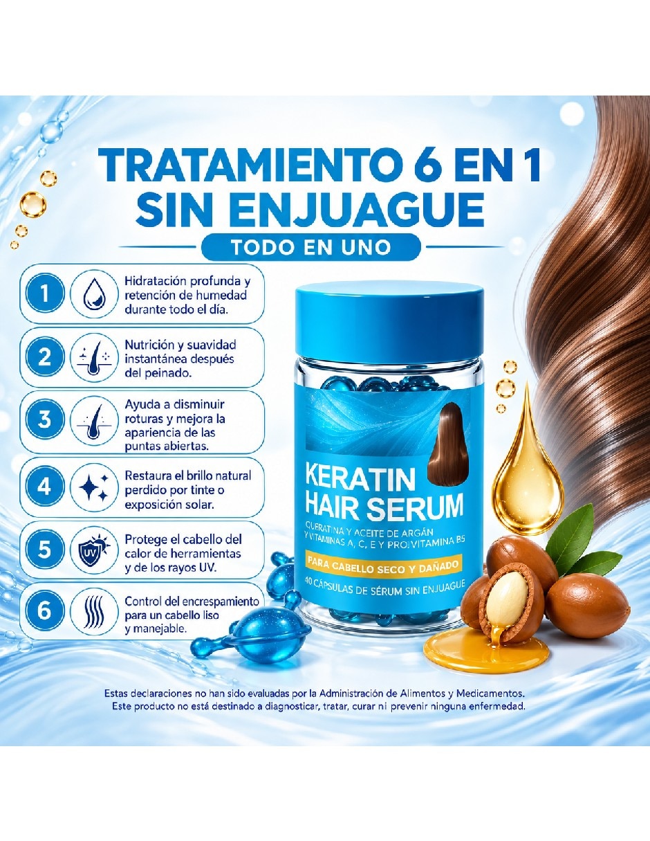 Sérum capilar para/de Cabello Set de cápsulas de sérum capilar queratina y aceite de argán de piel Todo tipo piel 4