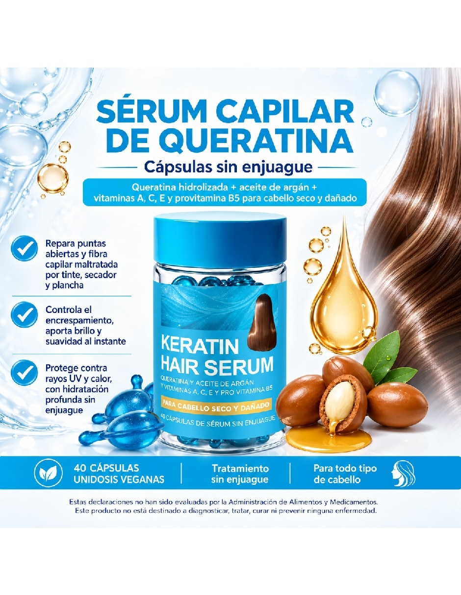 Sérum capilar para/de Cabello Set de cápsulas de sérum capilar queratina y aceite de argán de piel Todo tipo piel 5